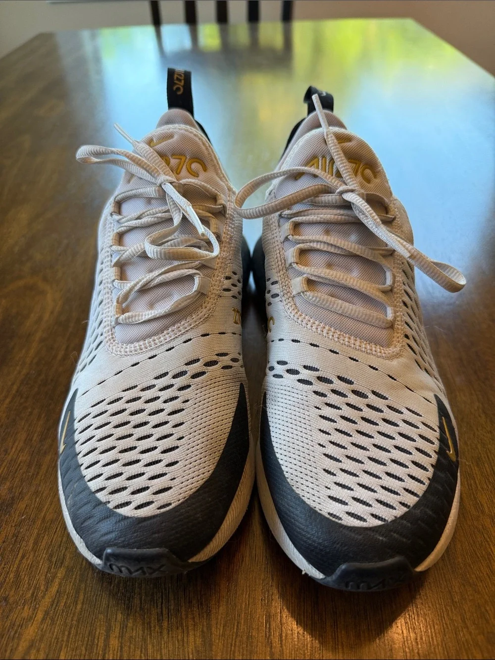 Nike Air Max 270 - White/Black/Gold, Size 8.5